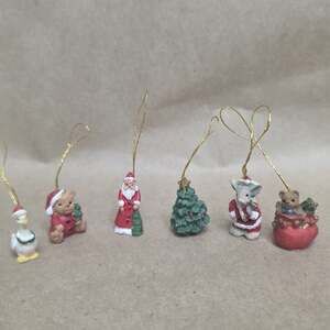 Vintage miniature Christmas Ornaments SET of 6 Grannycore Holiday Retro Decor